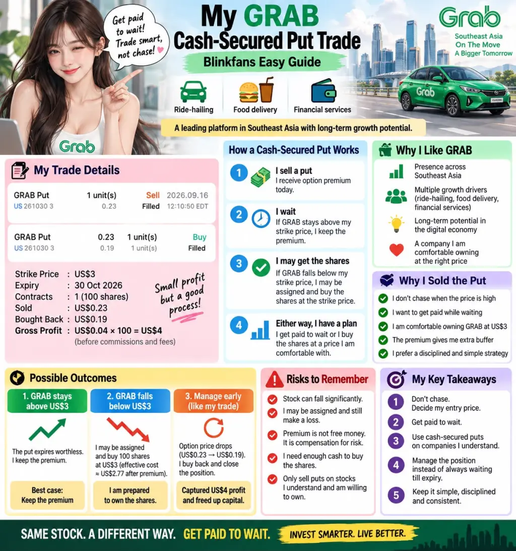 Get paid My GRAB Grgo to wait! Trade smart, Cash-Secured Put Trade Southeast Asi