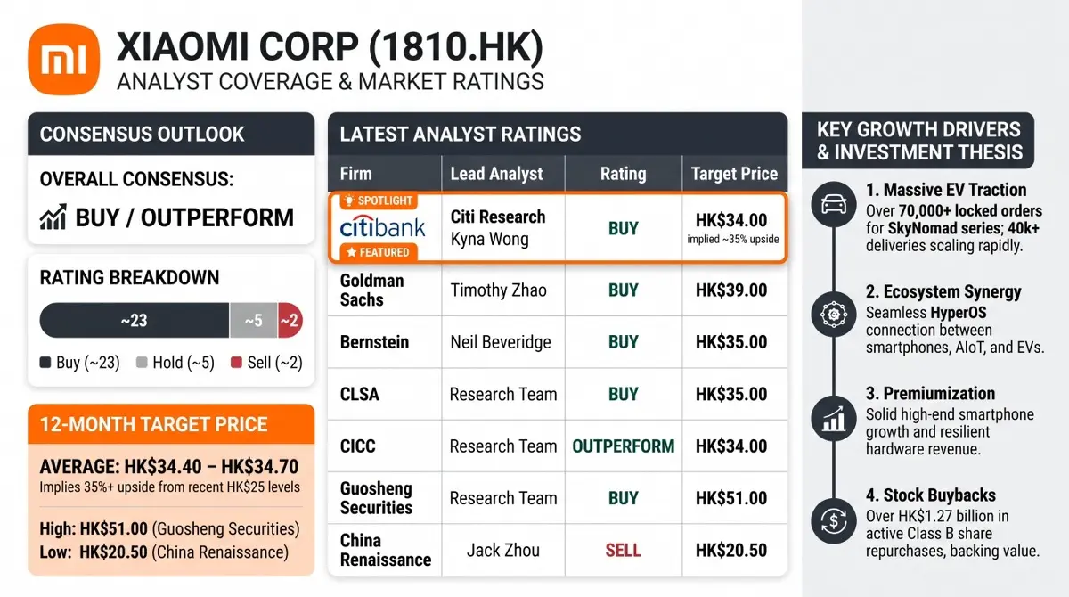 ni XIAOMI CORP(1810.HK) ANALYST COVERAGE & MARKET RATINGS CONSENSUS OUTLOOK LATE