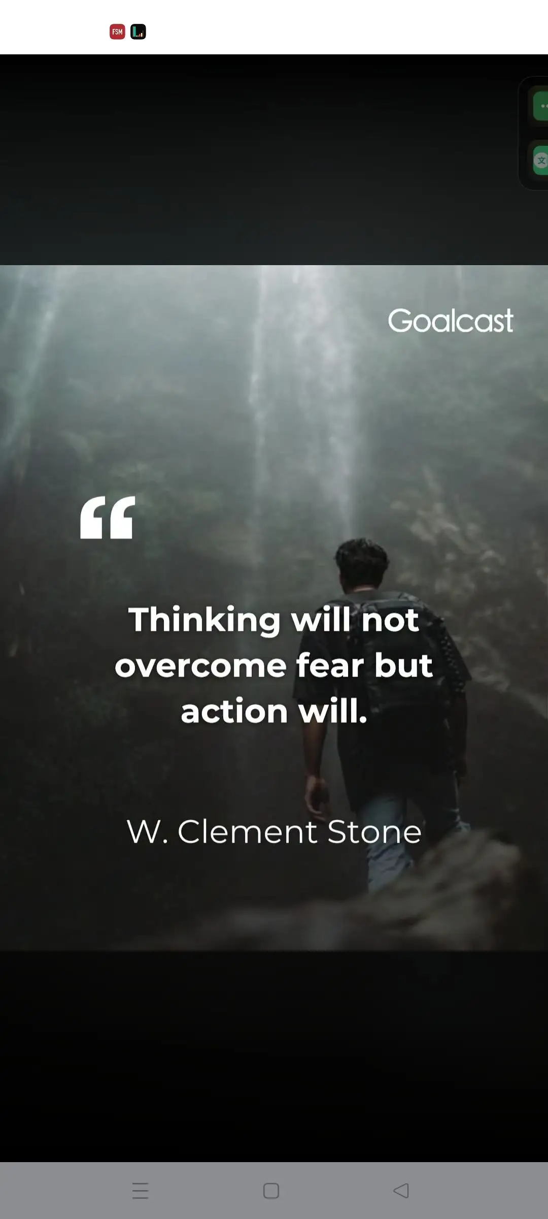 FSM L Goalcast CC Thinking will not overcome fear but action will. W. Clement St