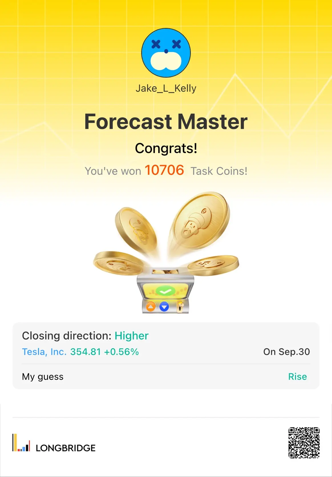 × × Jake_L_Kelly ForecastMaster Congrats! You've won 10706 Task Coins! Closing d